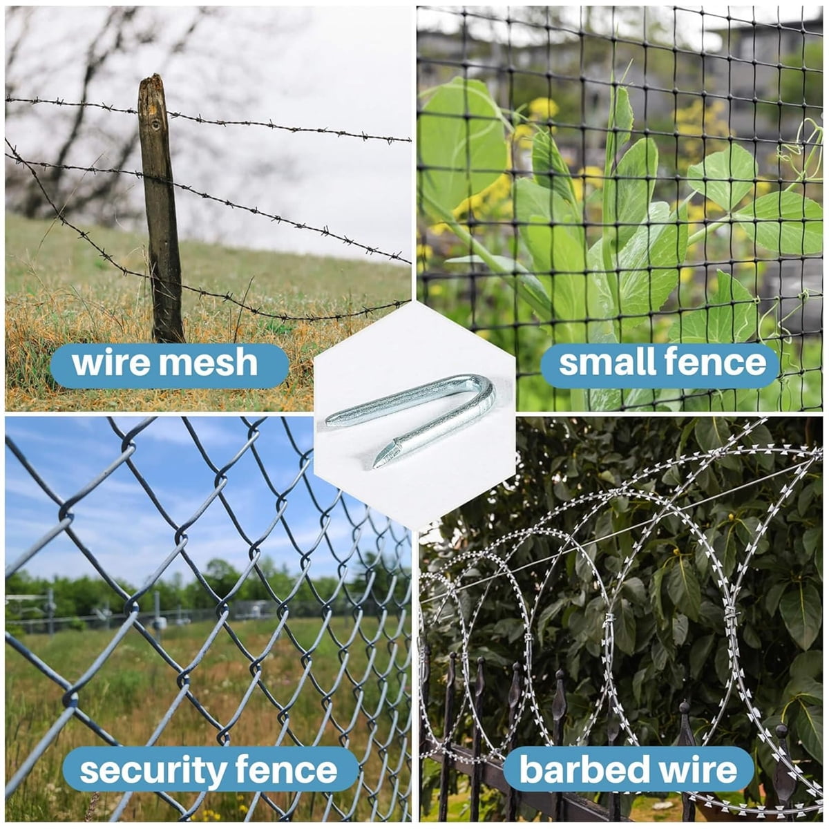U Fence Staples,Tutuviw 100 Pcs 0.8 x 0.5in Galvanized U Shaped Nails,Steel Wire Fencing Staples,Heavy Duty Staples Fencing Staples,U Nails for Wood Fencing Barbwire Fence (Siver）