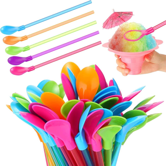 25 Pcs Plastic Straw Spoons,Tutuviw Colored Hard Plastic 2 in 1 Straw Spoons,Reusable Detachable Stirring Spoon Straw,Long Milkshake Straws for Smoothies,Milkshakes,Cocktails (Assorted Colors)