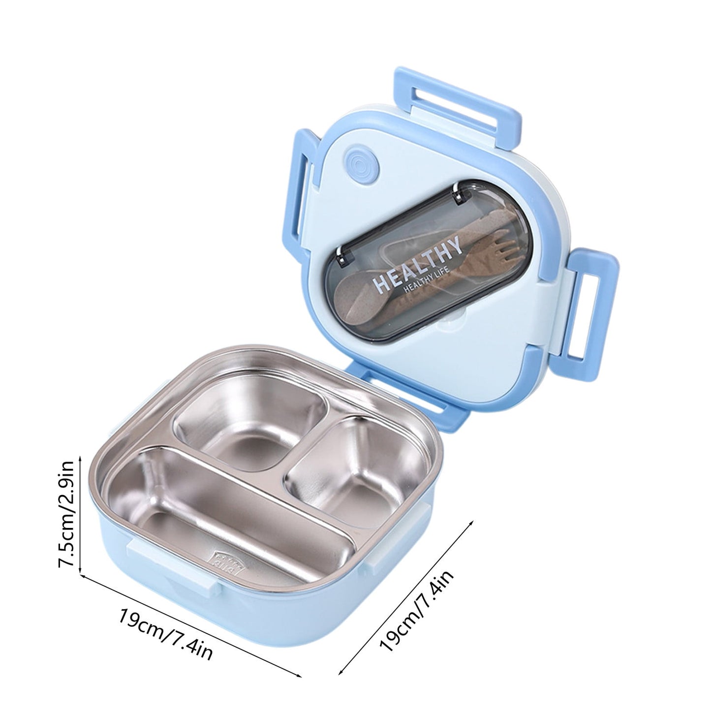 Aespoir Lunch Box, Toddler Lunch Box, Leak-Proof, Four-Sided Clasp for School,Camping,Travel, 7.5x7.5x3 In Light Blue