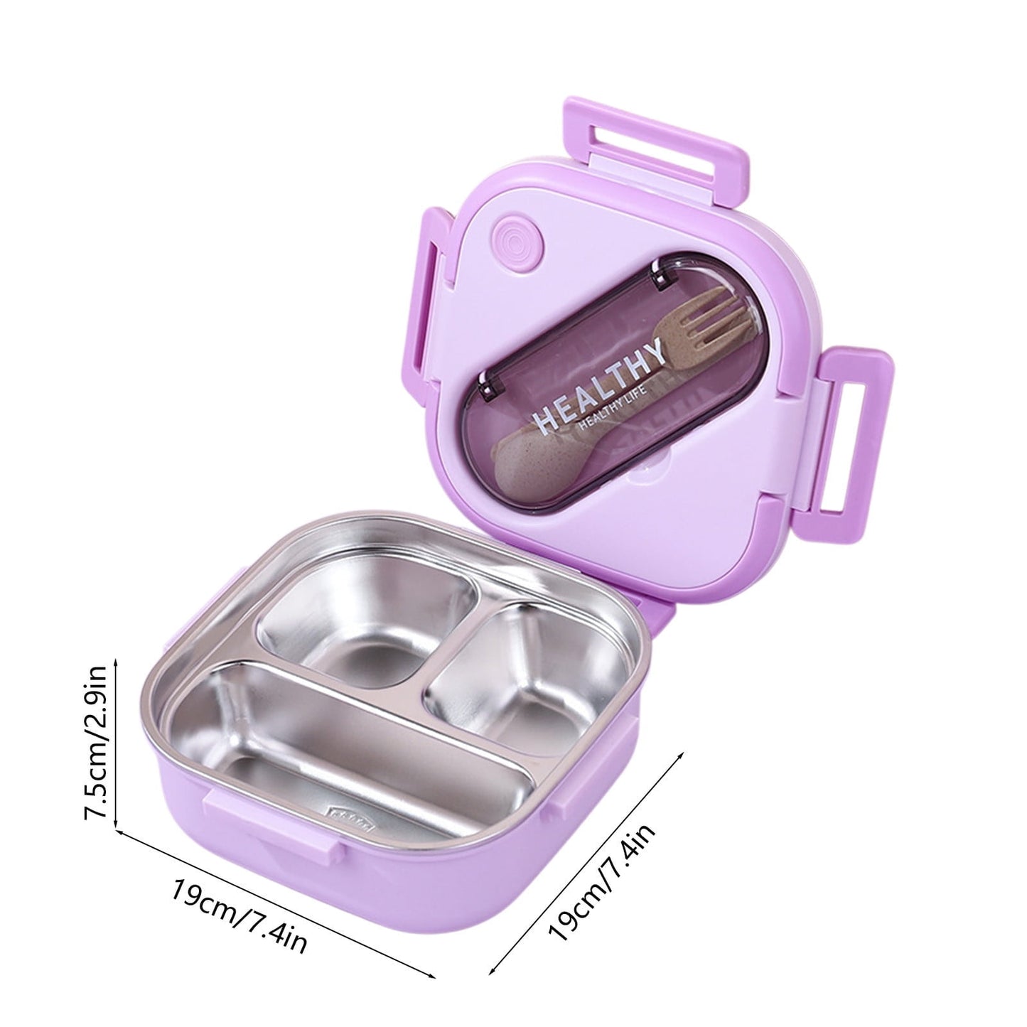 Aespoir Lunch Box, Toddler Lunch Box, Leak-Proof, Four-Sided Clasp for School,Camping,Travel, 7.5x7.5x3 In Purple