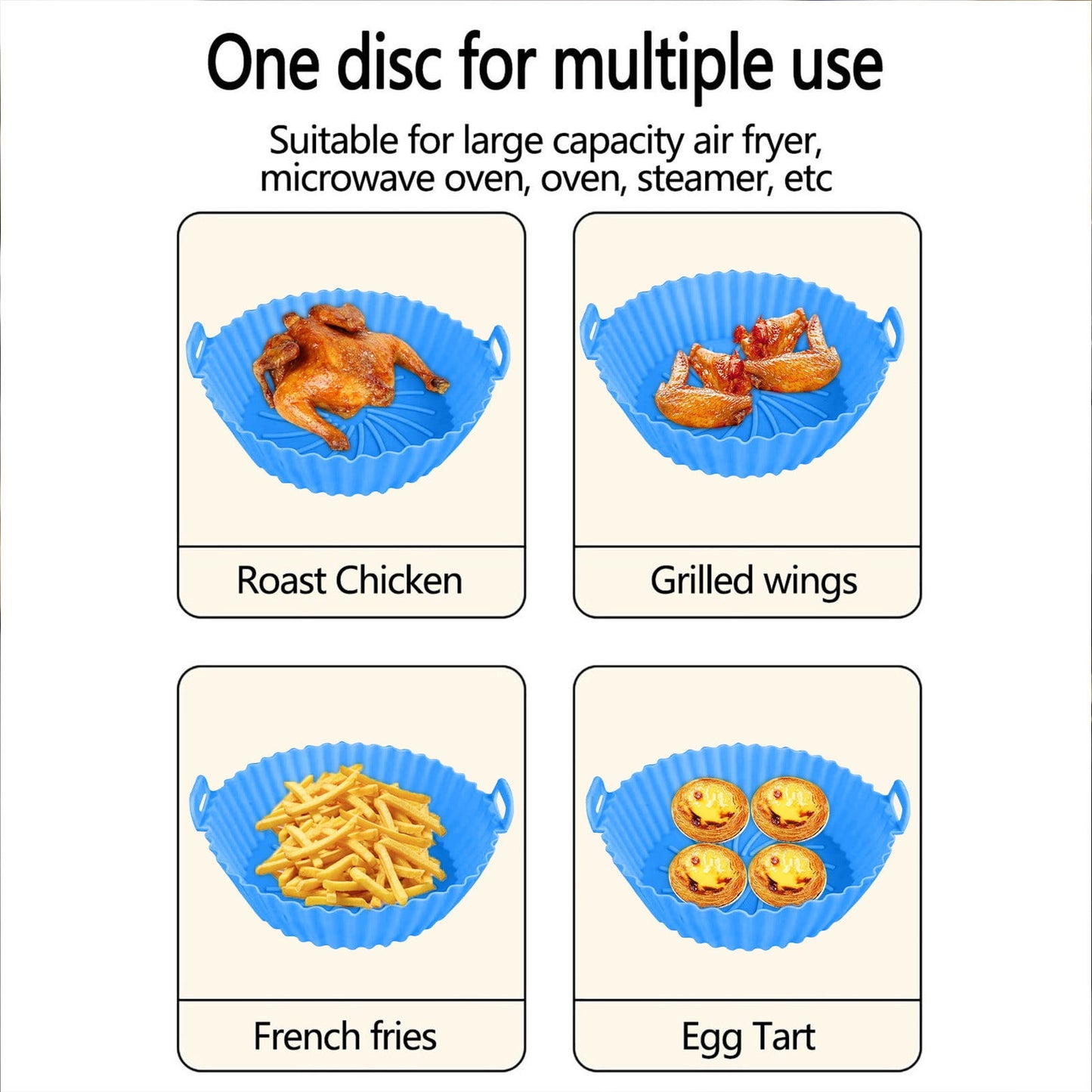 Air Fryer Silicone Liners, Air Fryer Silicone Baking Tray, Mini Air Fryer Tray, Round Small Air Fryer Liners, Silicone Reusable Airfryer Liners Accessories, Fryer Pot Baking Pan Blue