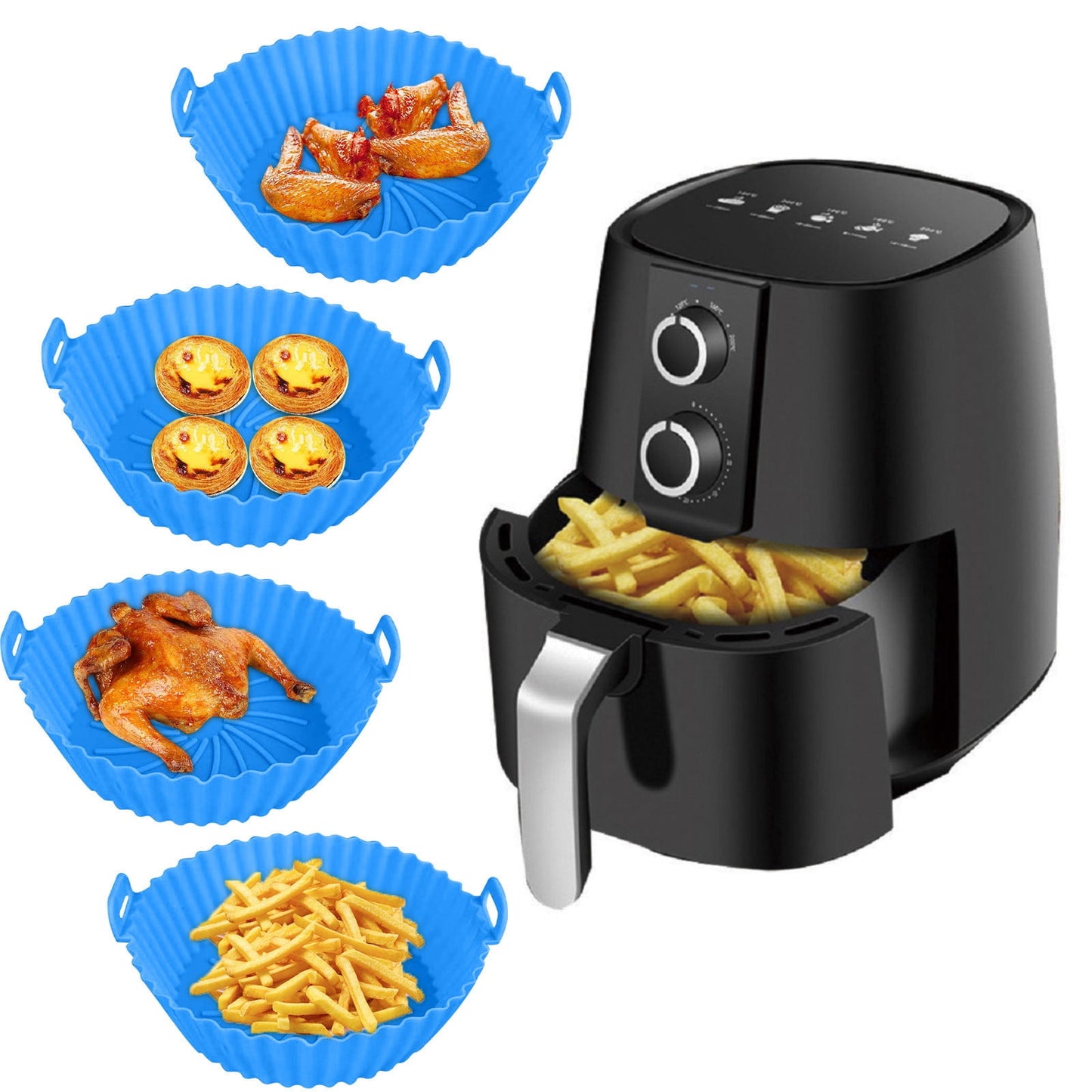 Air Fryer Silicone Liners, Air Fryer Silicone Baking Tray, Mini Air Fryer Tray, Round Small Air Fryer Liners, Silicone Reusable Airfryer Liners Accessories, Fryer Pot Baking Pan Blue