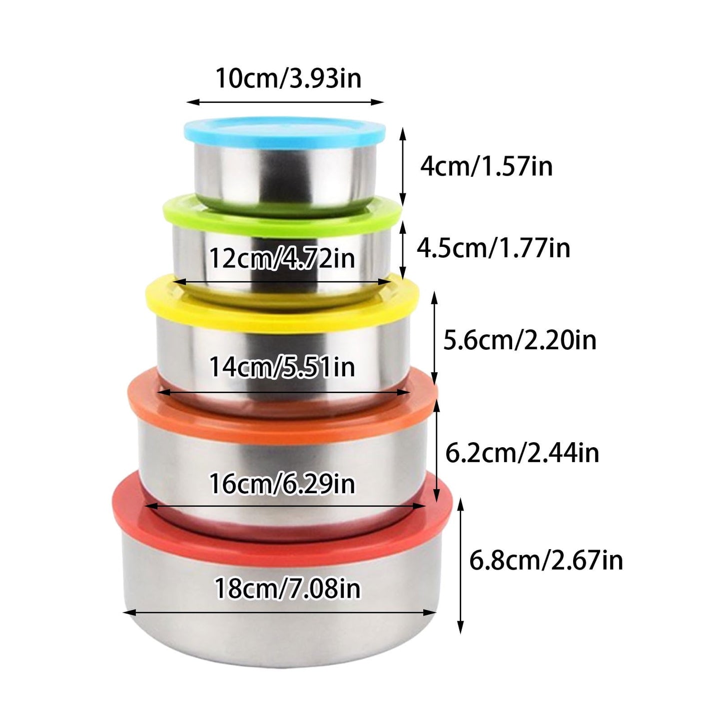 5PC Stainless Steel Food Containers with Silicone Lids,Kitchen Food Storage Containers,Nesting Lunch Box Set,for Meal Prep,Office,Travel,Microwave Safe,Rustproof Multicolor