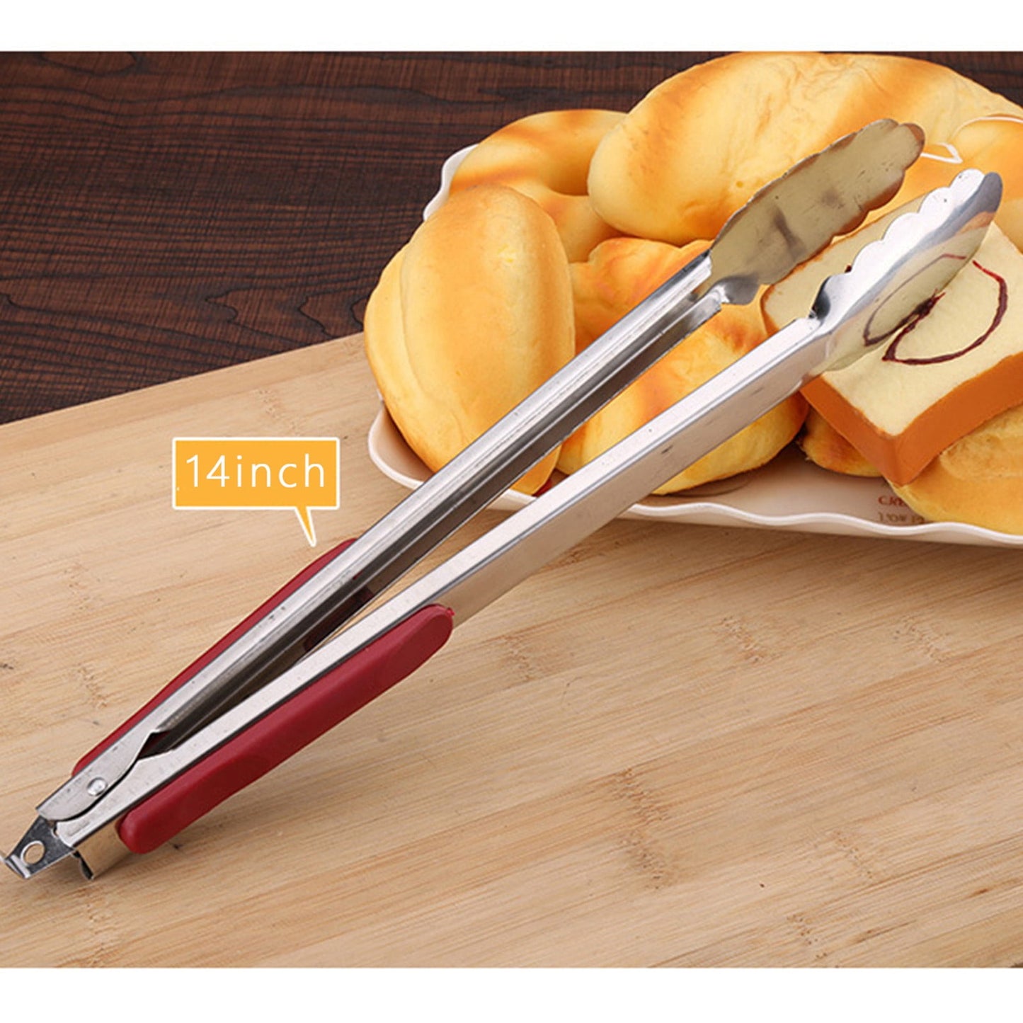 12-Inch Stainless Steel Kitchen Tongs with Locking Ring - Heavy Duty BBQ Grill Tongs for Cooking, Flipping Burgers, Serving Salad - Non-Slip Rubber Handle, Dishwasher Safe 14*1.57
