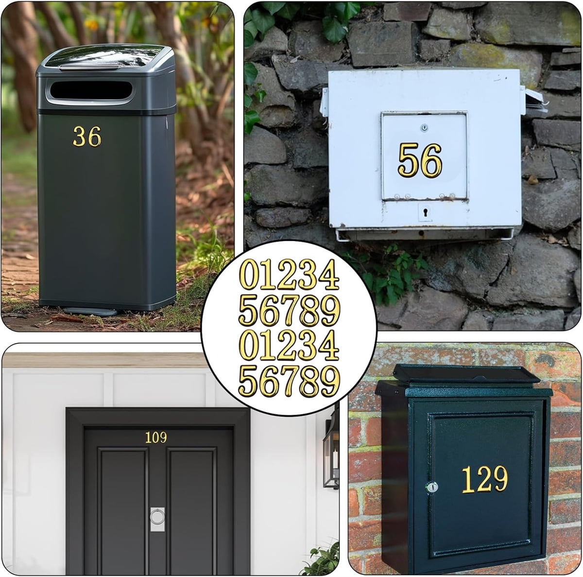 2 Inch 3D Mailbox Numbers for Outside,Tutuviw 0-9 Gold House Numbers for Mailbox,Self-Adhesive Mailbox Numbers,Door Address Numbers Stickers for Outside Apartment House Room Office Trash Bins (Gold)