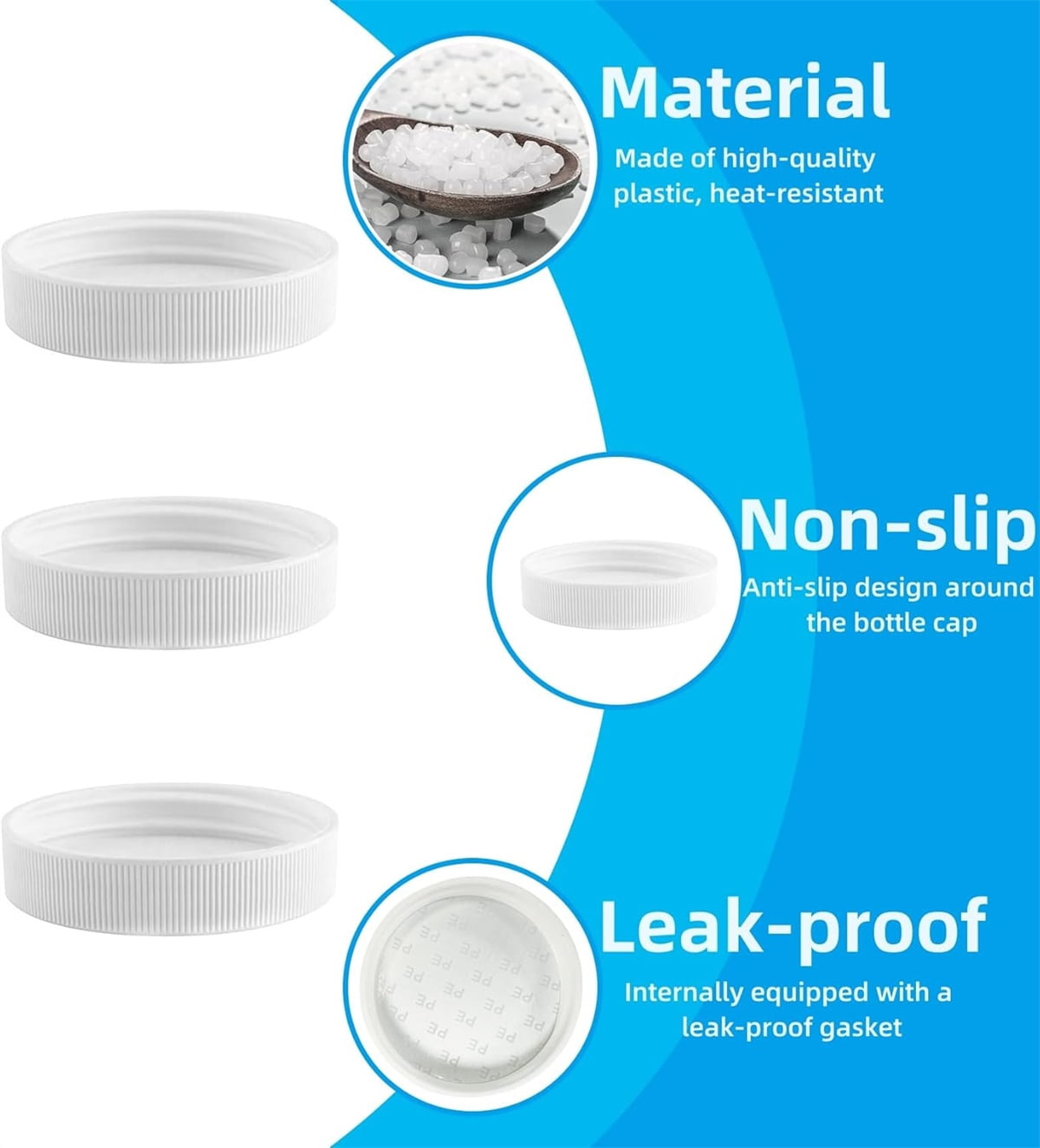 Tutuviw 6 Pcs 3 and 5 Gallon Jug Cap,Reusable 53mm Replacement Cap,Non Spill Water Bottle Dispenser Caps,Screw Seal Caps Lids,Threaded Bottle Caps,Plastic Bottles Caps,Anti Splash (White)