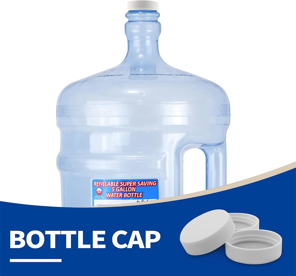 Tutuviw 6 Pcs 3 and 5 Gallon Jug Cap,Reusable 53mm Replacement Cap,Non Spill Water Bottle Dispenser Caps,Screw Seal Caps Lids,Threaded Bottle Caps,Plastic Bottles Caps,Anti Splash (White)