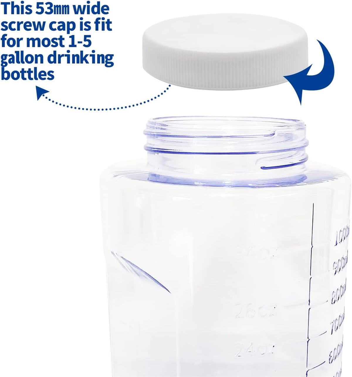 Tutuviw 6 Pcs 3 and 5 Gallon Jug Cap,Reusable 53mm Replacement Cap,Non Spill Water Bottle Dispenser Caps,Screw Seal Caps Lids,Threaded Bottle Caps,Plastic Bottles Caps,Anti Splash (White)