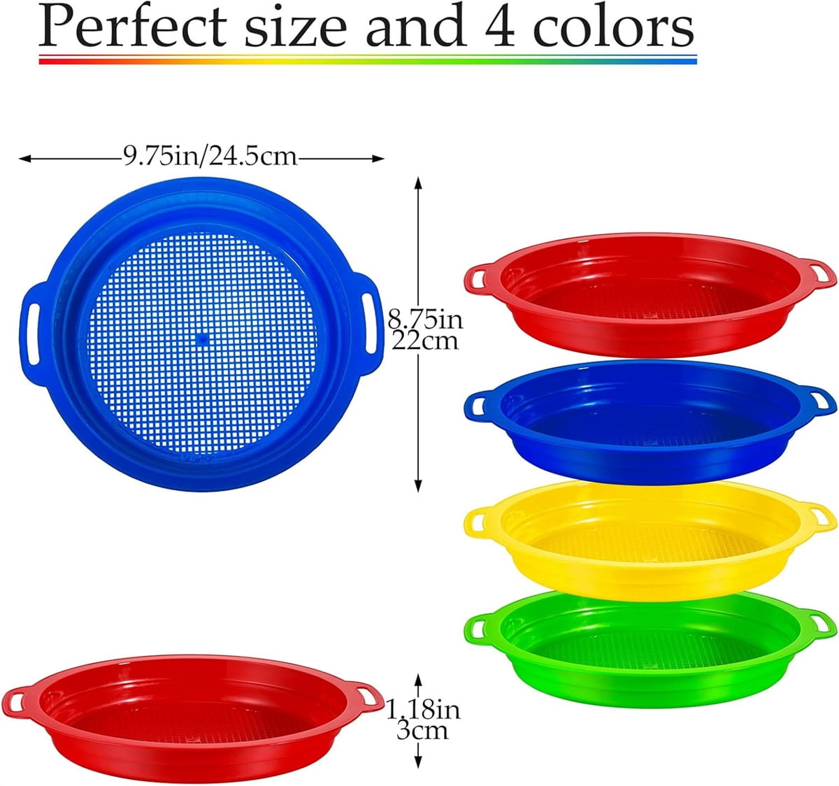 4 Pcs Sand Sifters,Tutuviw Plastic Sand Sifter,Large Sand Strainer,Sand Toys for Digging Picking Up Shells,Shark Teeth,Sand Mesh Strainer,Lightweight Plastic Sieve Hand Strainer for Sand,4 Colors