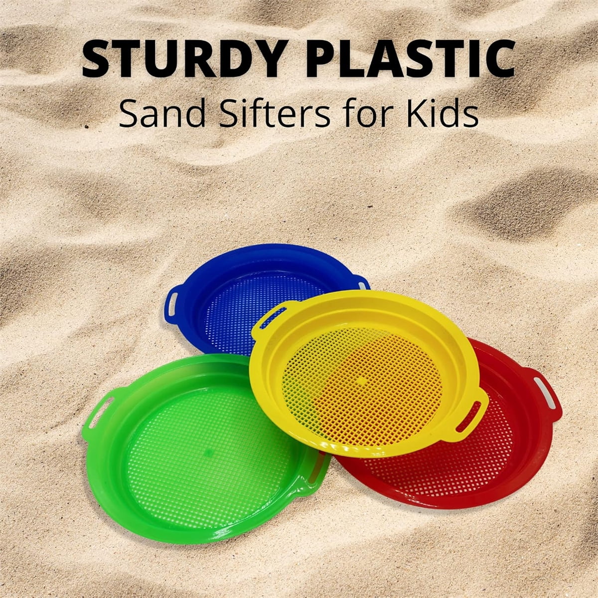 4 Pcs Sand Sifters,Tutuviw Plastic Sand Sifter,Large Sand Strainer,Sand Toys for Digging Picking Up Shells,Shark Teeth,Sand Mesh Strainer,Lightweight Plastic Sieve Hand Strainer for Sand,4 Colors