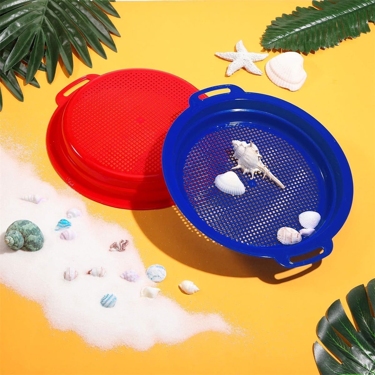 4 Pcs Sand Sifters,Tutuviw Plastic Sand Sifter,Large Sand Strainer,Sand Toys for Digging Picking Up Shells,Shark Teeth,Sand Mesh Strainer,Lightweight Plastic Sieve Hand Strainer for Sand,4 Colors