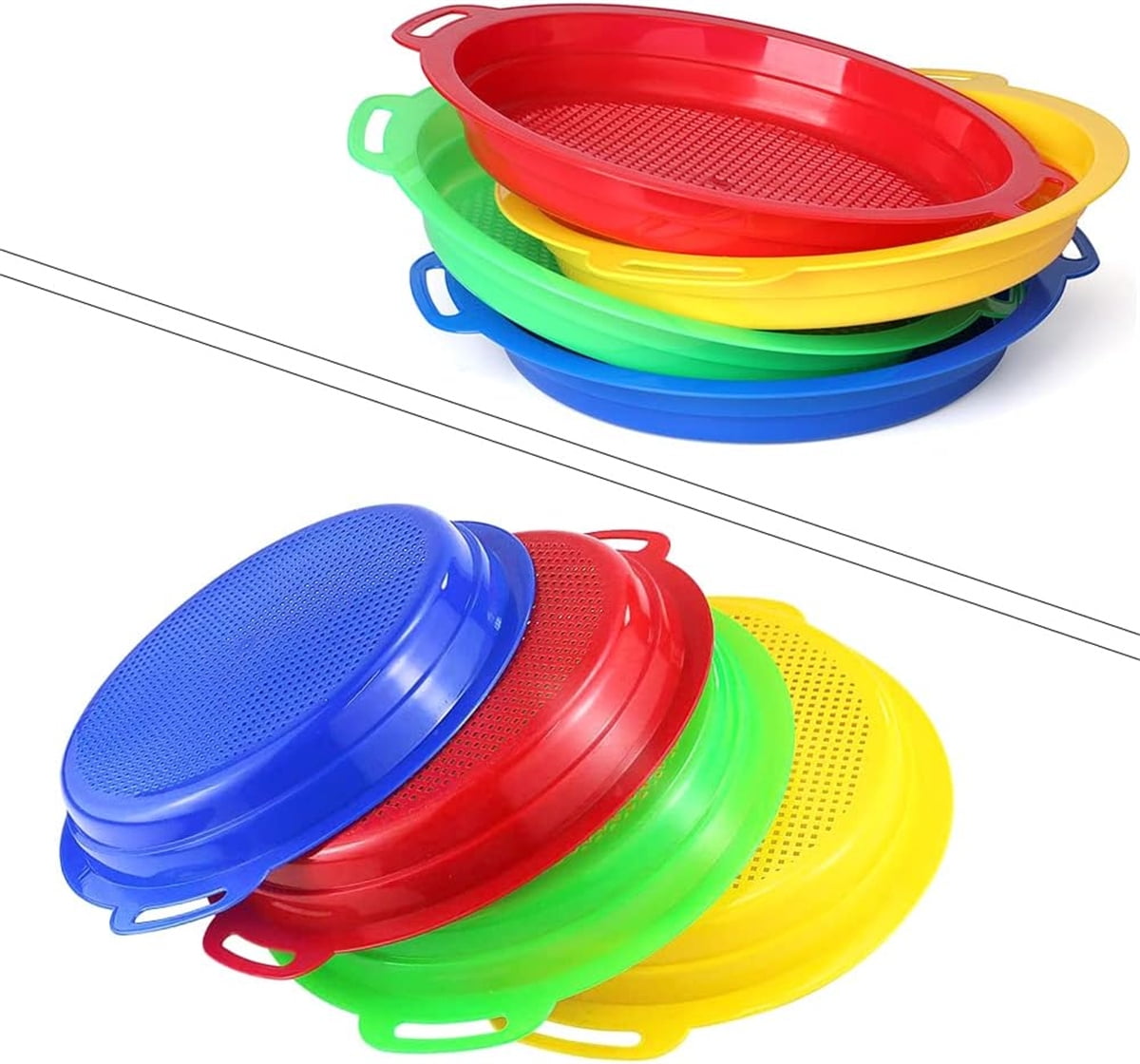 4 Pcs Sand Sifters,Tutuviw Plastic Sand Sifter,Large Sand Strainer,Sand Toys for Digging Picking Up Shells,Shark Teeth,Sand Mesh Strainer,Lightweight Plastic Sieve Hand Strainer for Sand,4 Colors