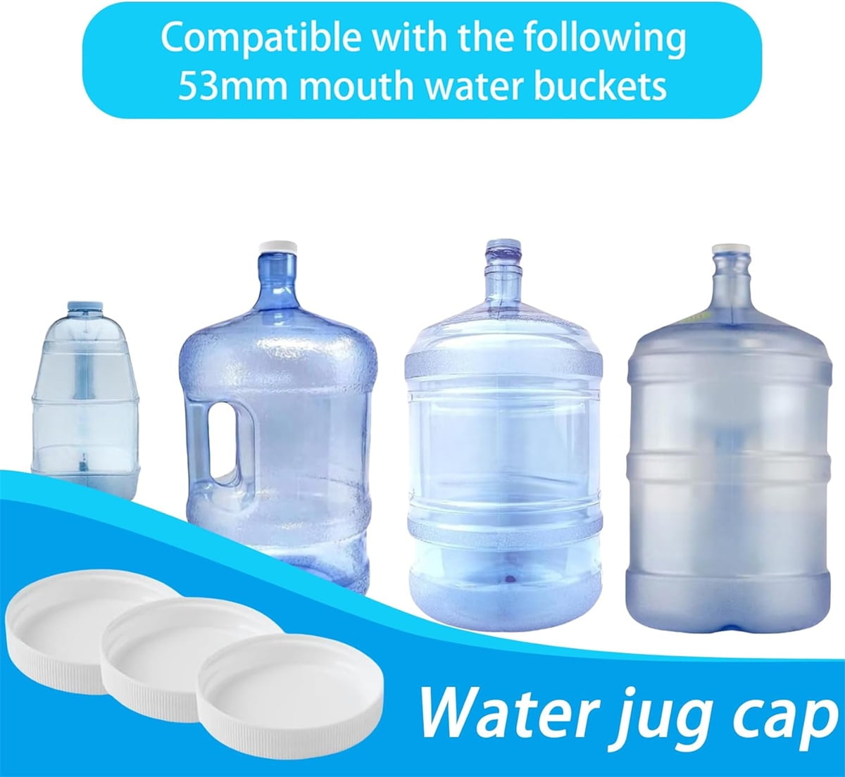 Tutuviw 6 Pack 53mm Reusable Water Jug Caps,Threaded/Screw-On Caps,Non-Spilling Lids for 3 and 5 Gallon Water Jug,Water Bottle Cover Screw Top,Plastic Water Bottles Replacement Lids,White