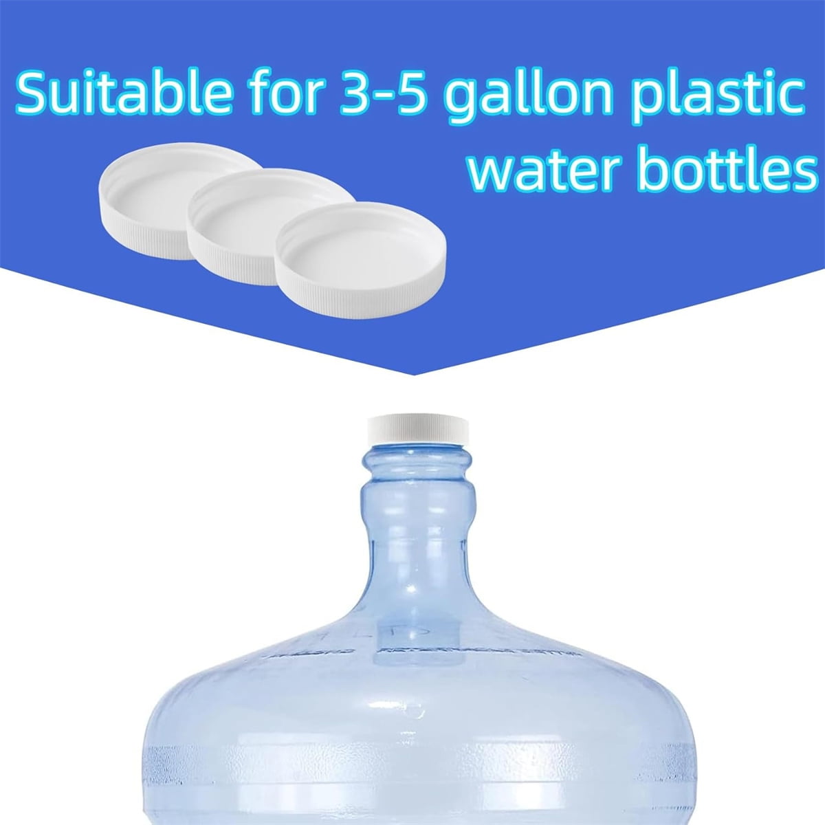 Tutuviw 6 Pack 53mm Reusable Water Jug Caps,Threaded/Screw-On Caps,Non-Spilling Lids for 3 and 5 Gallon Water Jug,Water Bottle Cover Screw Top,Plastic Water Bottles Replacement Lids,White