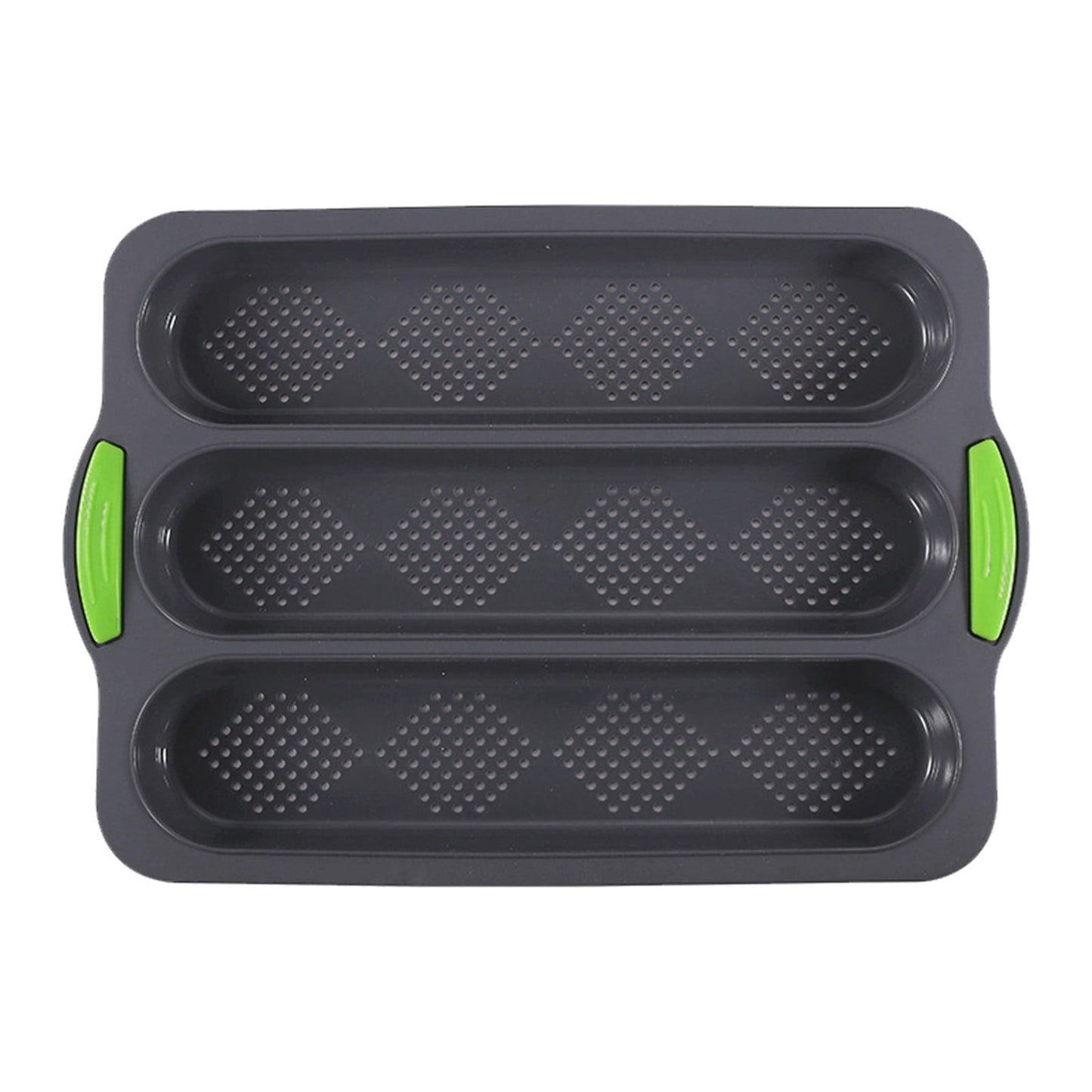 3-Slot French Bread Pan - Non Stick Silicone Baguette Mold for Hoagie, Sub Roll & Hot Dog Buns - Oven Safe Baking Tray with Vent Holes (Beige) Clearance C