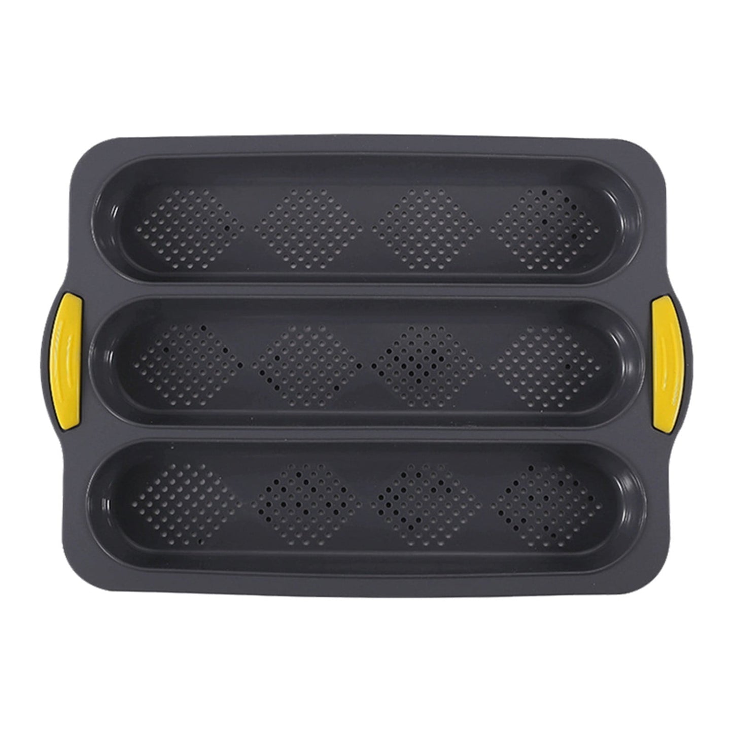 3-Slot French Bread Pan - Non Stick Silicone Baguette Mold for Hoagie, Sub Roll & Hot Dog Buns - Oven Safe Baking Tray with Vent Holes (Beige) Clearance D
