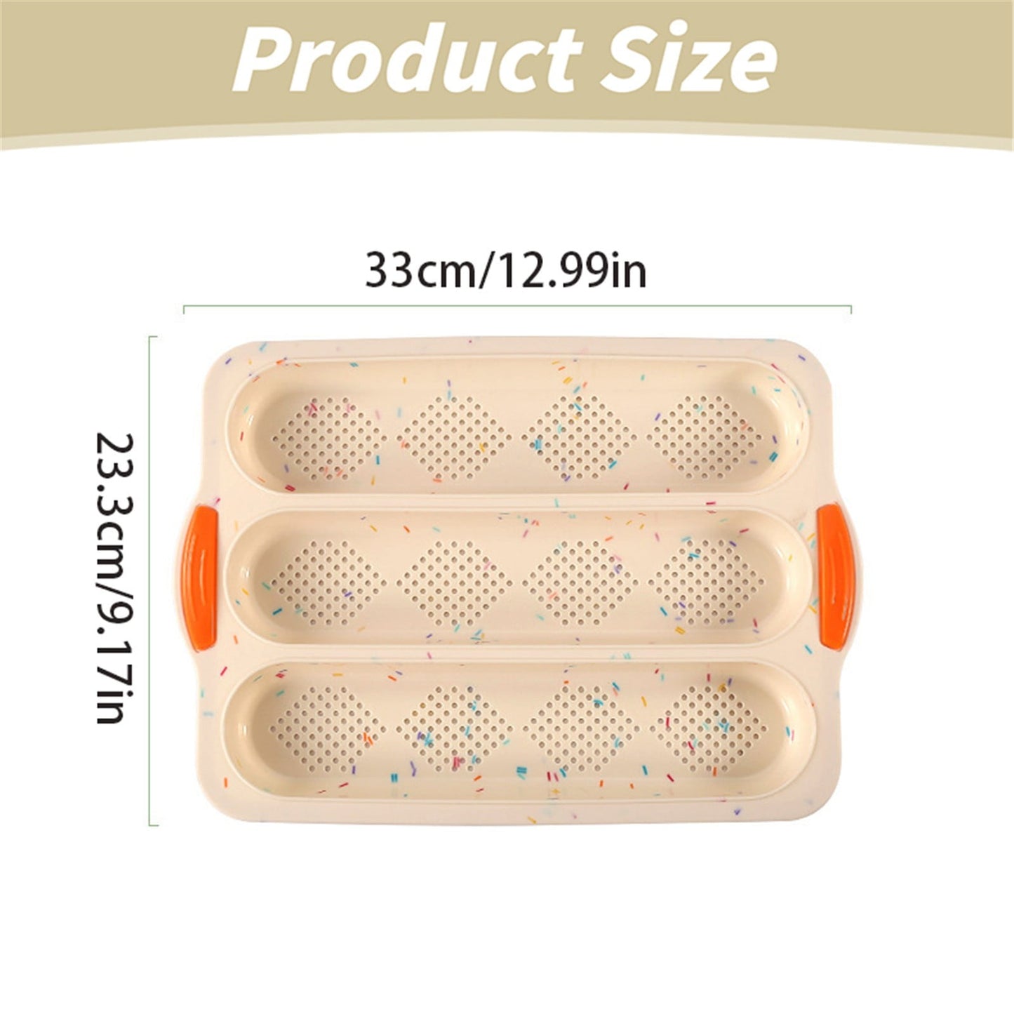 3-Slot French Bread Pan - Non Stick Silicone Baguette Mold for Hoagie, Sub Roll & Hot Dog Buns - Oven Safe Baking Tray with Vent Holes (Beige) Clearance Green
