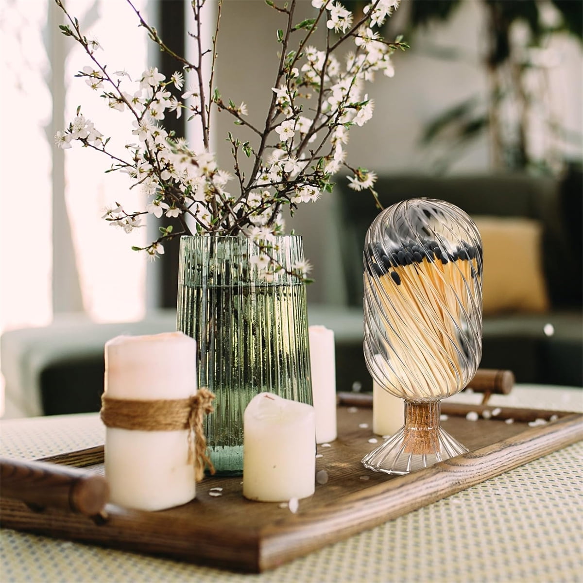 Empty Glass Helix Spiral Cloche Jar,Tutuviw Helix Shaped Glass Matches Cloche Decorative,Clear Decorative Match Holder Jar with Cork Stopper for Candle Display,Holds Cotton Swabs,Toothpicks