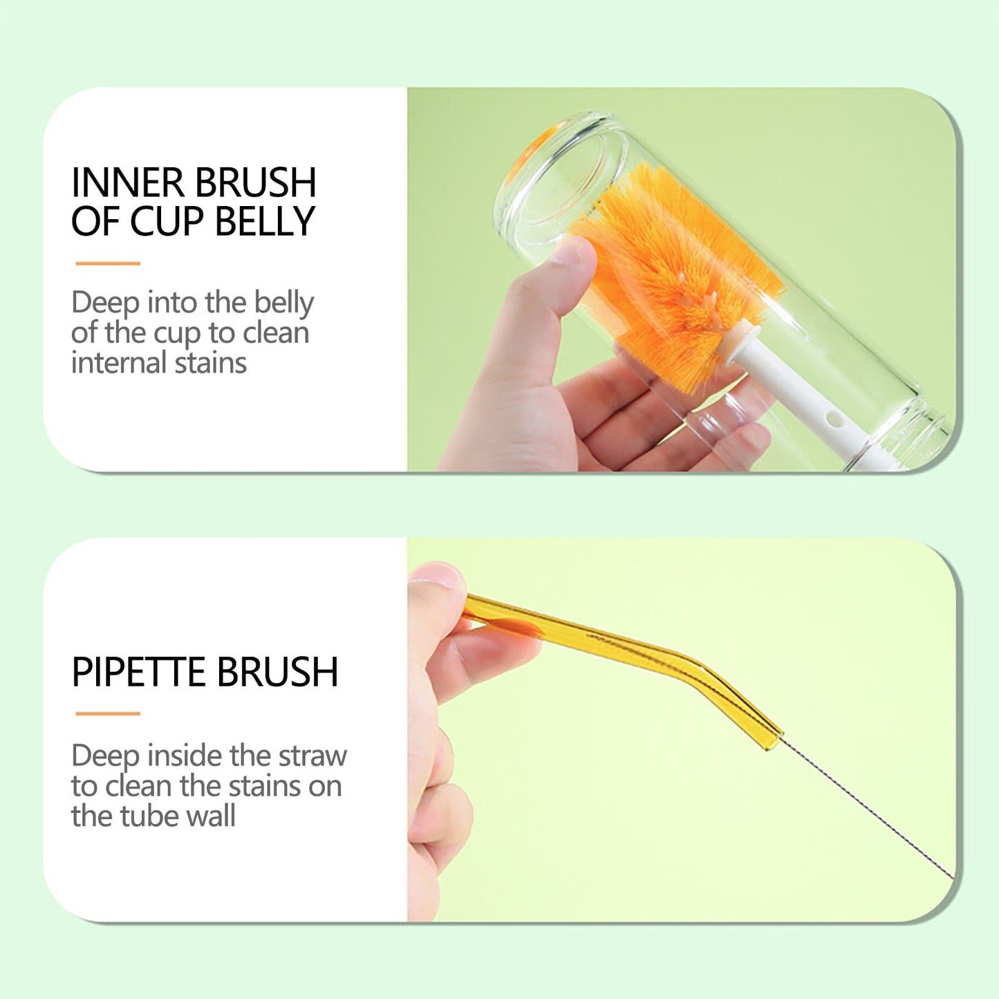 Long Handle Cup Cleaning Brush Set,Multi-Function Bottle Brush with Straw Cleaner & Detachable Heads for Mugs, Tumblers, Narrow Neck Bottles & Straws Orange