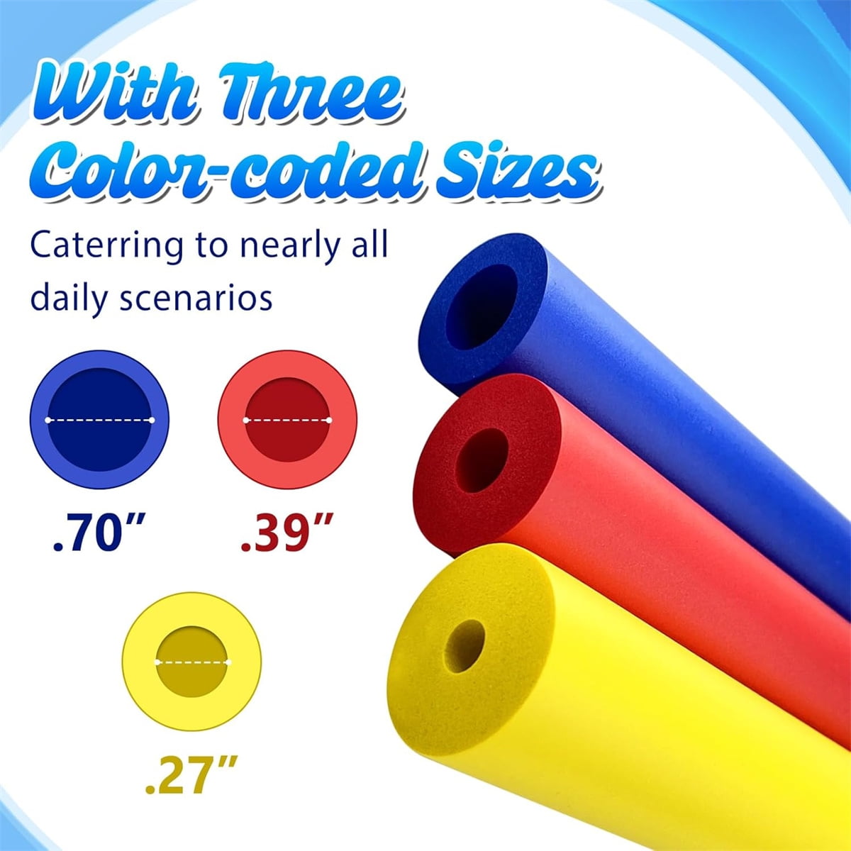 Tutuviw 6 Pcs Foam Grip Tubing for Utensils,8" Non Slip Foam Handles,Foam Tubing for Handle Grip for Pens & Tools,3 Sizes Adaptive Utensils Grip for Elderly/Handicapped/Dexterity(Cut to Length)