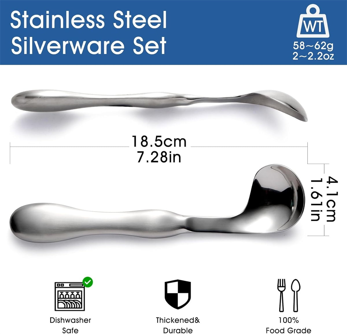 Adaptive Utensils for Elderly Tutuviw 2Pcs Curved Angled Spoon Weighted Utensils Weighted Angled Silverware Cutlery Utensil for Hand Tremors Parkinson's or Elderly Easy Grip Handles