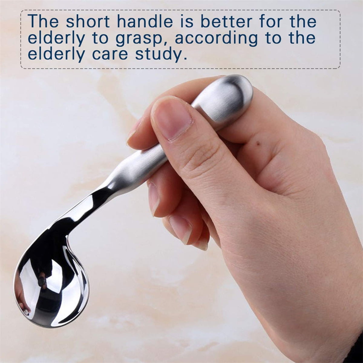 Adaptive Utensils for Elderly Tutuviw 2Pcs Curved Angled Spoon Weighted Utensils Weighted Angled Silverware Cutlery Utensil for Hand Tremors Parkinson's or Elderly Easy Grip Handles