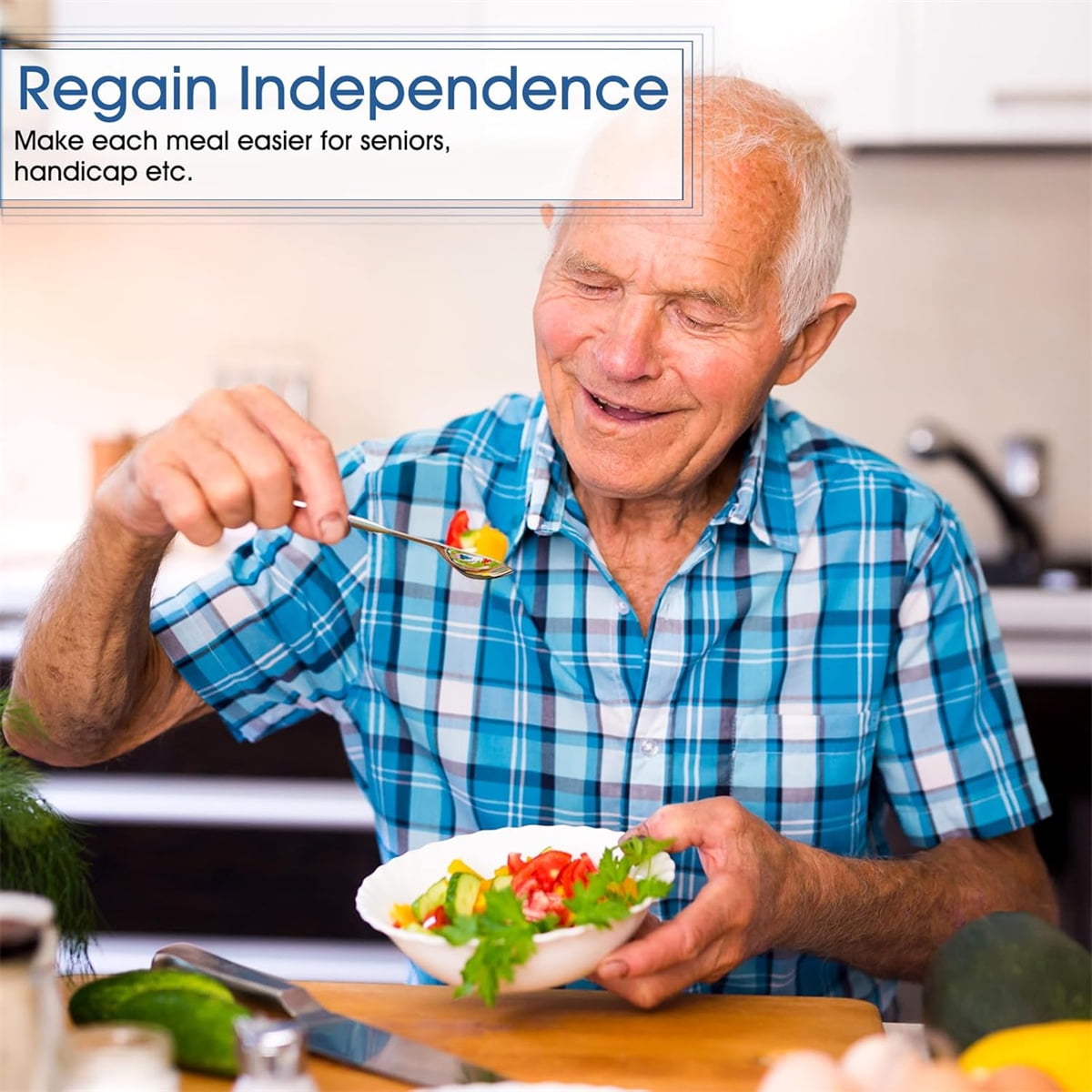 Adaptive Utensils for Elderly Tutuviw 2Pcs Curved Angled Spoon Weighted Utensils Weighted Angled Silverware Cutlery Utensil for Hand Tremors Parkinson's or Elderly Easy Grip Handles