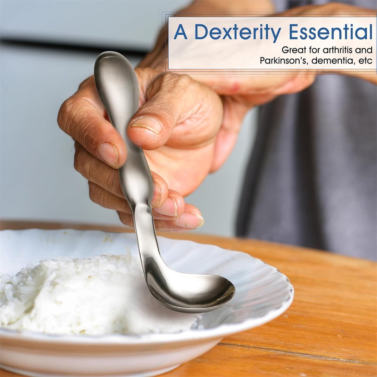 Adaptive Utensils for Elderly Tutuviw 2Pcs Curved Angled Spoon Weighted Utensils Weighted Angled Silverware Cutlery Utensil for Hand Tremors Parkinson's or Elderly Easy Grip Handles