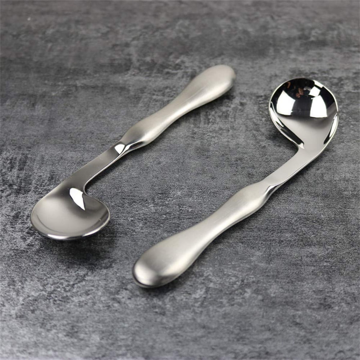Adaptive Utensils for Elderly Tutuviw 2Pcs Curved Angled Spoon Weighted Utensils Weighted Angled Silverware Cutlery Utensil for Hand Tremors Parkinson's or Elderly Easy Grip Handles