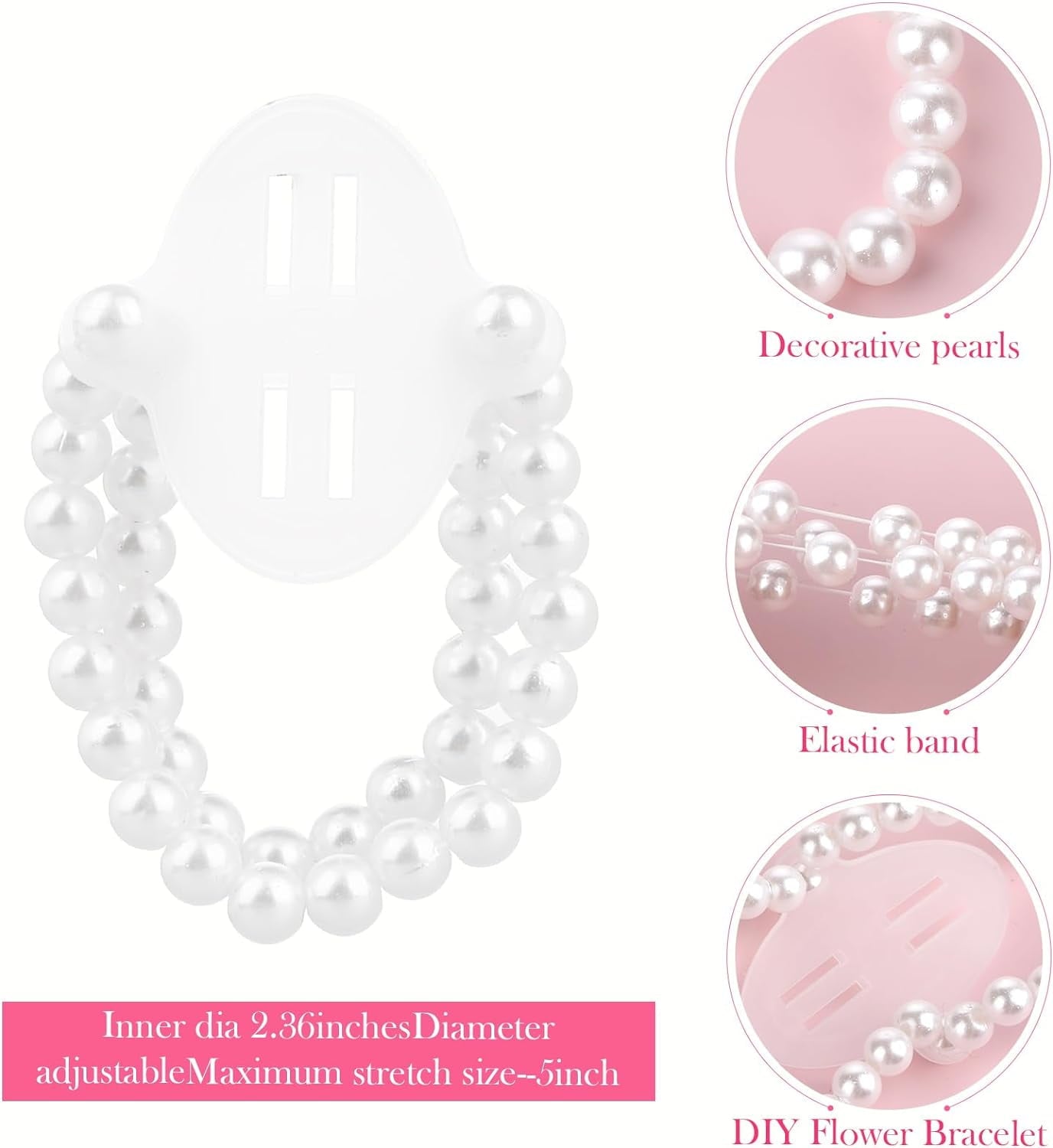 6 Pieces Corsage Wristlet Bands, Elastic Corsage Bracelet Handmade Stretch Pearl Corsage Wristband DIY Flower Bracelet for Women Girls Bridal Wedding Prom Party Accessories
