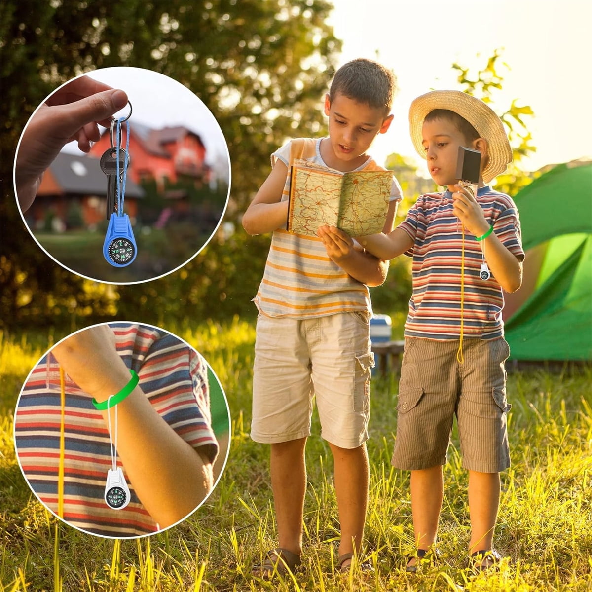 Tutuviw 25Pcs Compass for Kids Bulk,Multi-Color Mini Survival Compass,Outdoor Pocket Compass,Mini Compass Keychain Bulk for Hiking Survival Kits Watchband Bracelet Necklace Key Chain