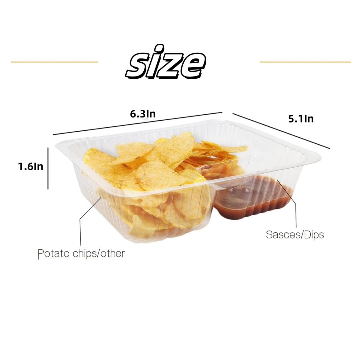 Nacho Trays for Party,6.3x5.1x1.6InPlastic Nacho Holders,2 Compartments Clear Anti-Spill Food Containers with Chip and Dip Holder,50Pcs