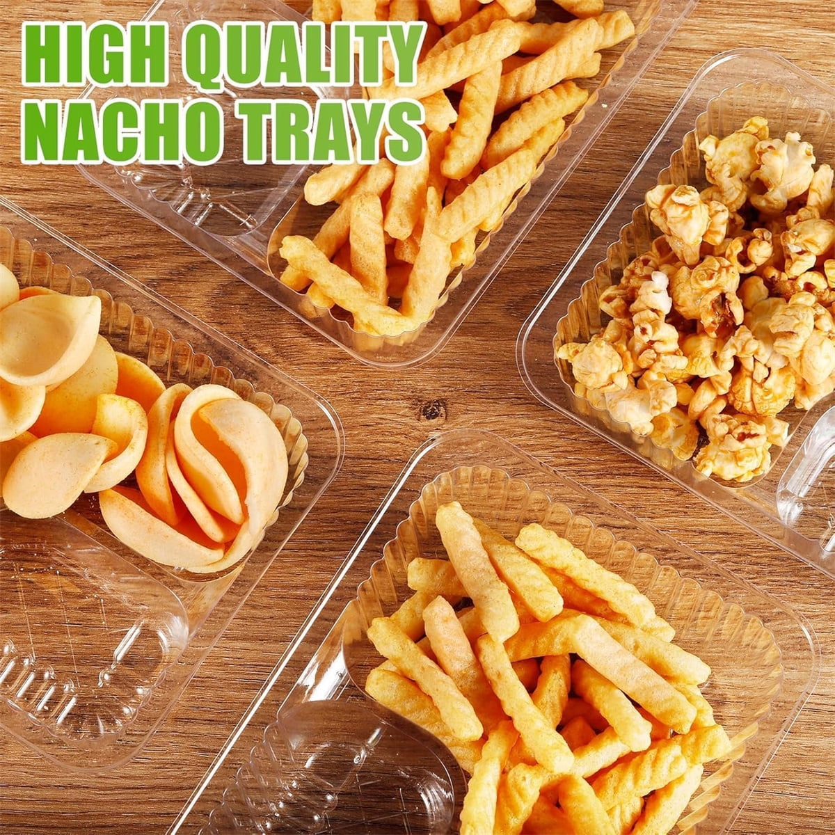 Nacho Trays for Party,6.3x5.1x1.6InPlastic Nacho Holders,2 Compartments Clear Anti-Spill Food Containers with Chip and Dip Holder,50Pcs
