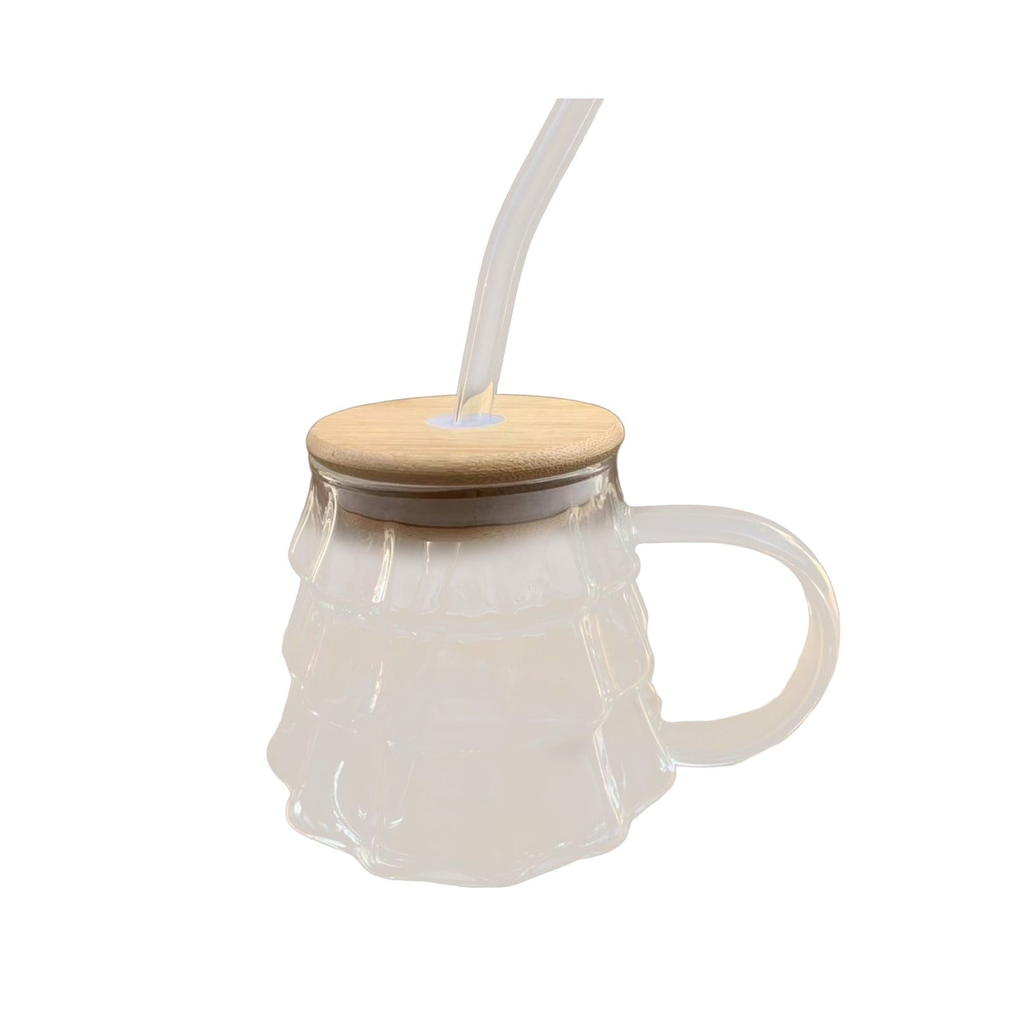 Christmas Tree Coffee Mug, 350ml Tree-shaped Clear Glass Coffee Mug with Handle for Ice Americano, Tea, Milk, Creative Christmas Gift for Colleagues, Friends(1*Cup, with Lid & Straw) Clear