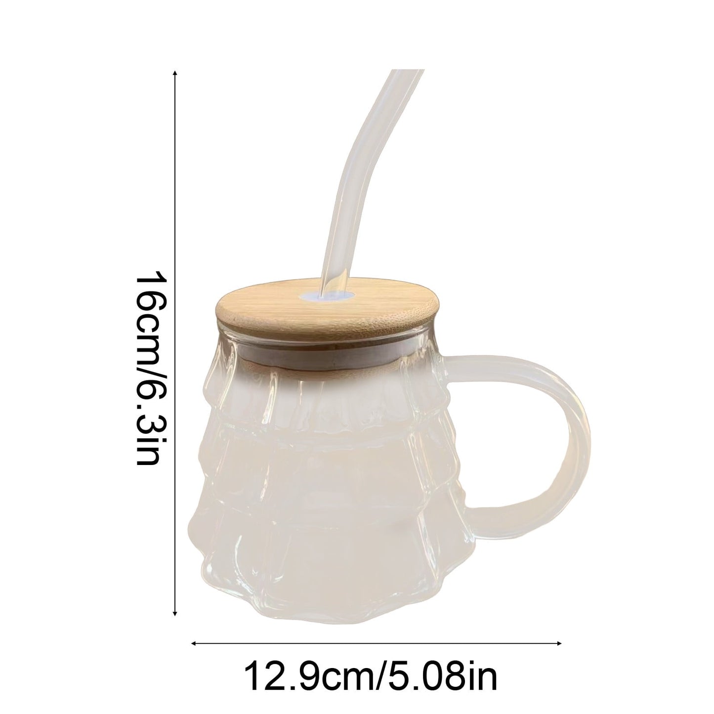 Christmas Tree Coffee Mug, 350ml Tree-shaped Clear Glass Coffee Mug with Handle for Ice Americano, Tea, Milk, Creative Christmas Gift for Colleagues, Friends(1*Cup, with Lid & Straw) Clear