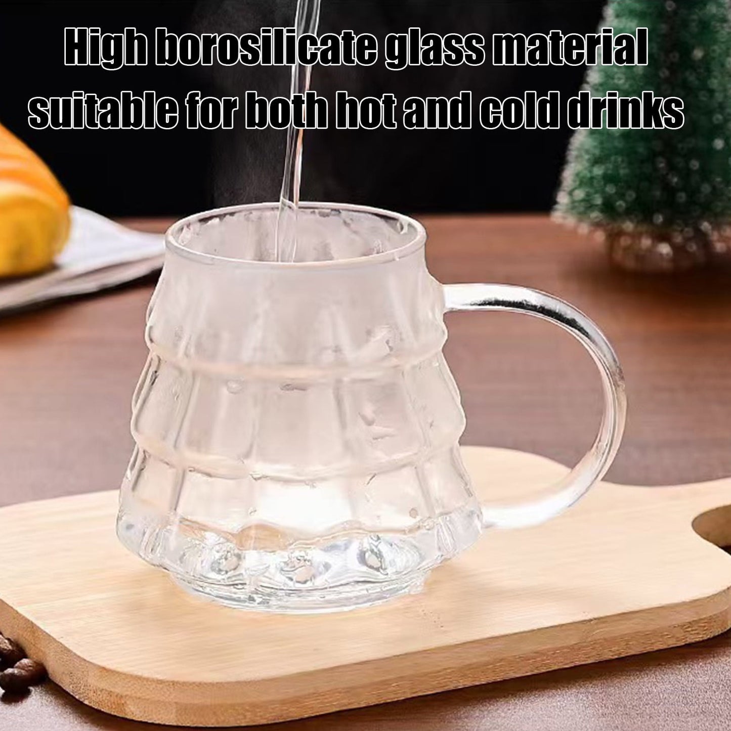Christmas Tree Coffee Mug, 350ml Tree-shaped Clear Glass Coffee Mug with Handle for Ice Americano, Tea, Milk, Creative Christmas Gift for Colleagues, Friends(1*Cup, with Lid & Straw) Clear