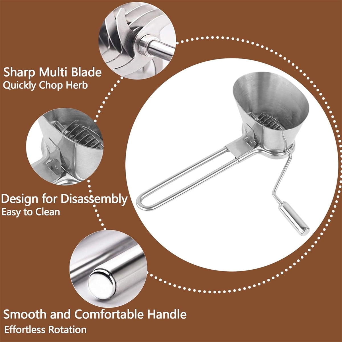 Tutuviw Manual Stainless Steel Parsley Shredder,Pepper Grinder,Herb Roller Mincer,Handheld Spice Grinder,Versatile Kitchen Tool for Herbs Vegetables Spices,Easy Hand-crank for Quick Cutting/Mincing