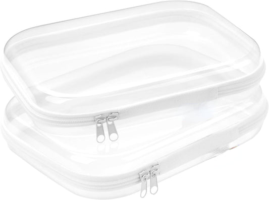 Hard Sided Clear Zipper Case for Storage- Professional-Grade Clear Zipper Pencil Case,Toy Storage Bins, Toiletry Pouch, Travel Organizer, Cosmetic Bagï¼\x88White,2 Pack, Mï¼\x89 M
