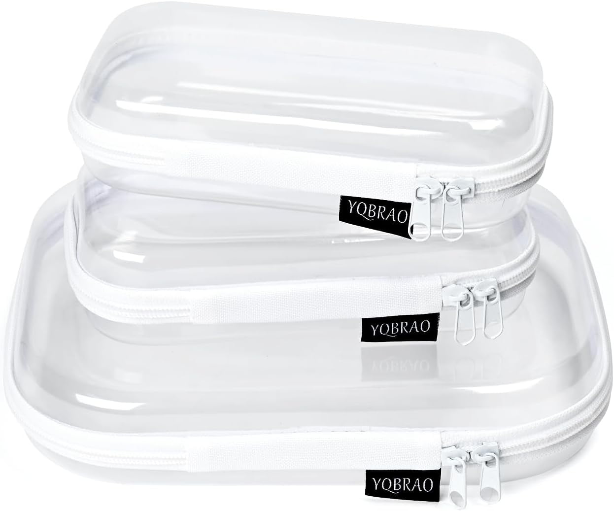 Hard Sided Clear Zipper Case for Storage- Professional-Grade Clear Zipper Pencil Case,Toy Storage Bins, Toiletry Pouch, Travel Organizer, Cosmetic Bagï¼\x88White,2 Pack, Mï¼\x89 M