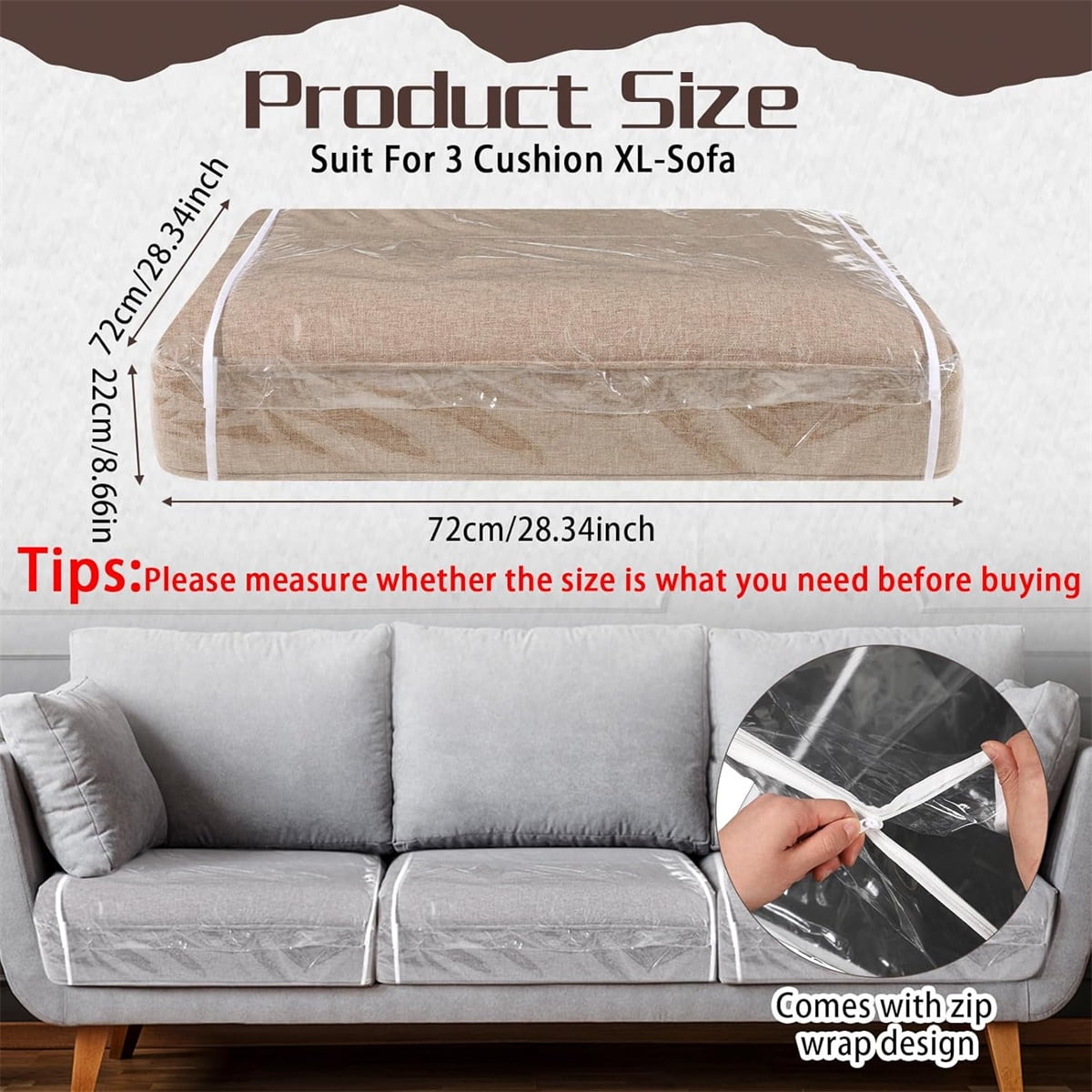 Tutuviw Plastic Sofa Seat Cushion Covers,1Pc 28x28x9in Waterproof Couch Covers,Furniture Sofa Seat Slipcover,Wear Resistant Couch Furniture Seat Couch Cover for Anti Cat Dog Clawing Scratching(Clear)