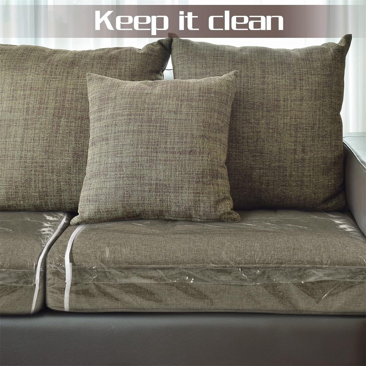Tutuviw Plastic Sofa Seat Cushion Covers,1Pc 28x28x9in Waterproof Couch Covers,Furniture Sofa Seat Slipcover,Wear Resistant Couch Furniture Seat Couch Cover for Anti Cat Dog Clawing Scratching(Clear)