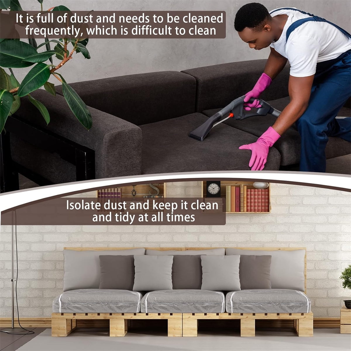 Tutuviw Plastic Sofa Seat Cushion Covers,1Pc 28x28x9in Waterproof Couch Covers,Furniture Sofa Seat Slipcover,Wear Resistant Couch Furniture Seat Couch Cover for Anti Cat Dog Clawing Scratching(Clear)