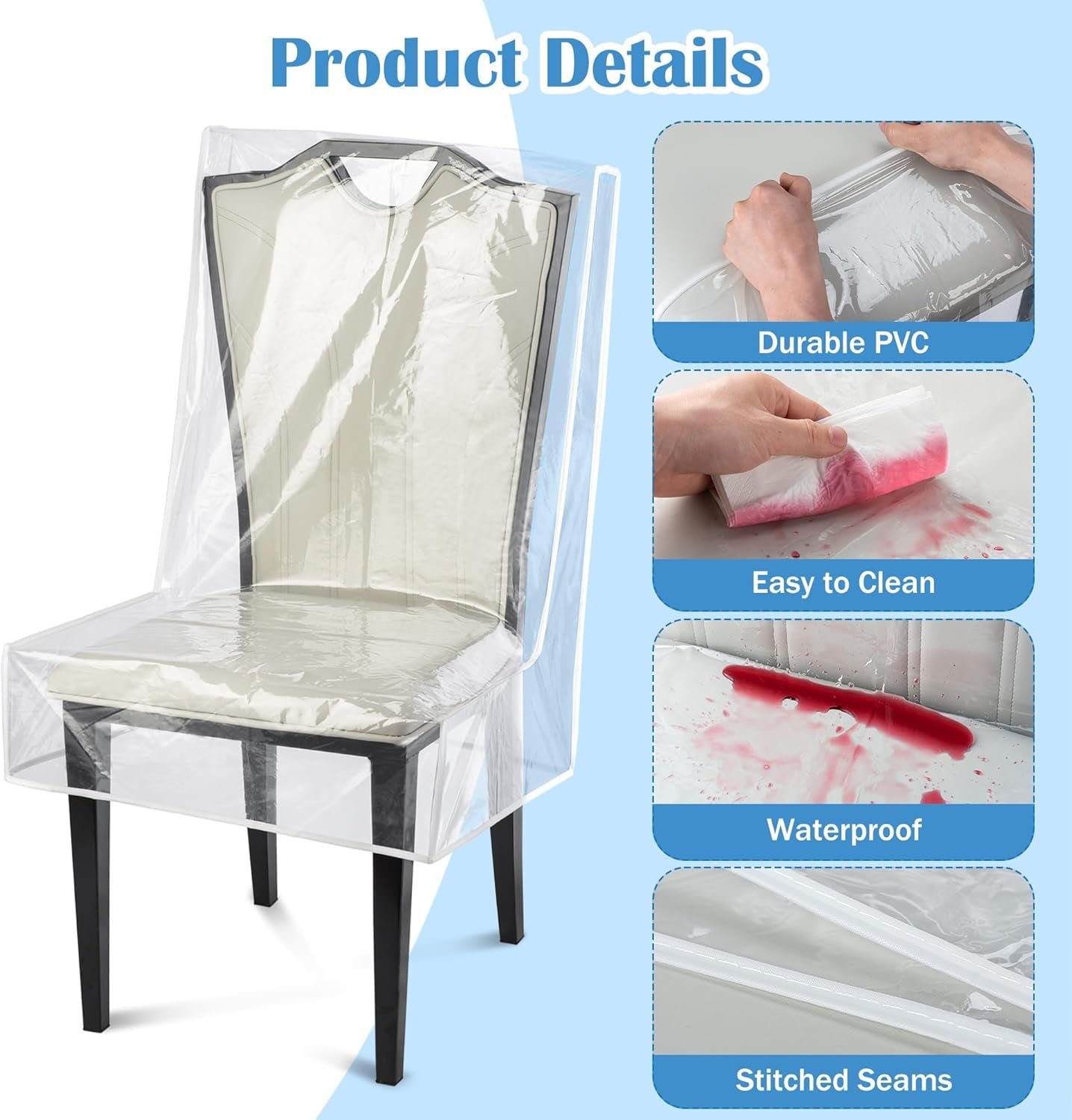 Plastic Chair Covers,Tutuviw 2Pcs Clear Dining Room Chairs Cover,Waterproof Stool Protectors from Cat Kids' Messes,Easy to Clean Slipcover,No Dust/Spills and Hair for Storage Furniture(W/21xD/18in)