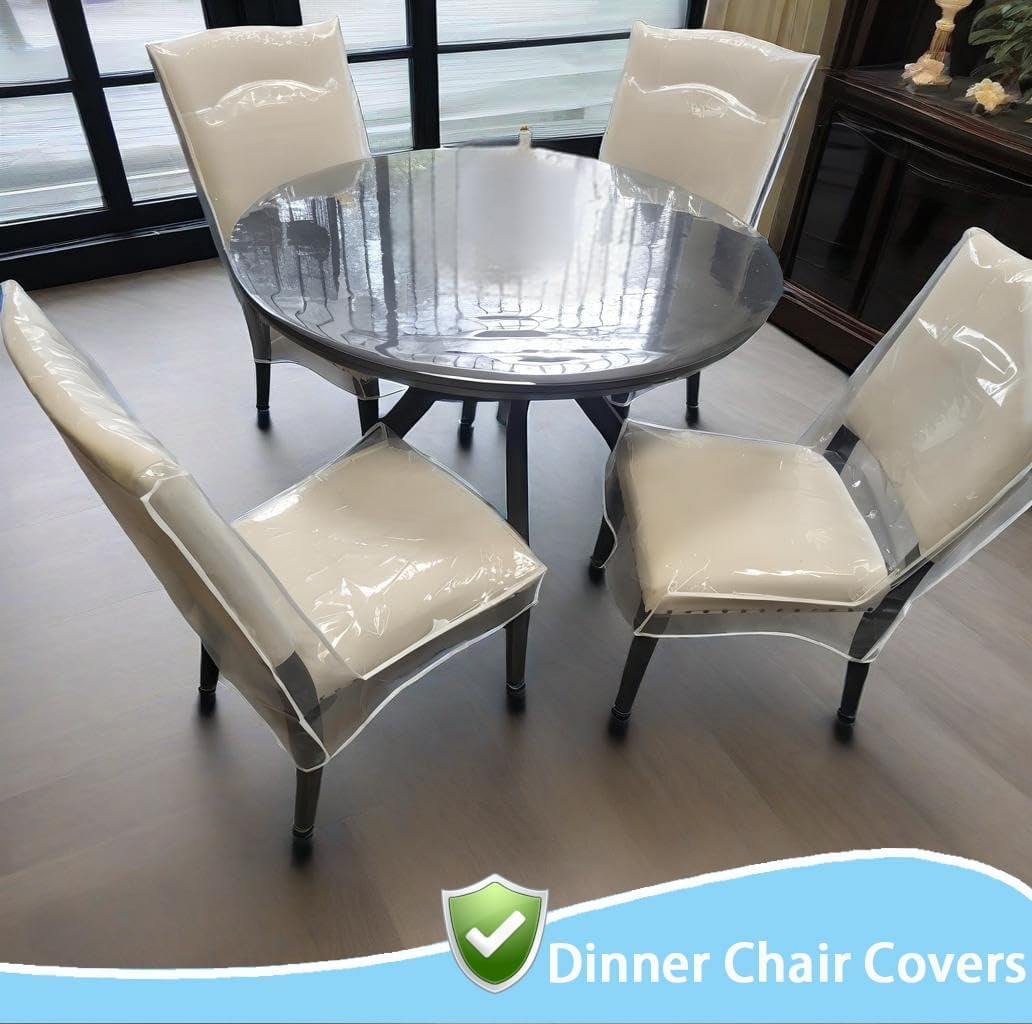 Plastic Chair Covers,Tutuviw 2Pcs Clear Dining Room Chairs Cover,Waterproof Stool Protectors from Cat Kids' Messes,Easy to Clean Slipcover,No Dust/Spills and Hair for Storage Furniture(W/21xD/18in)