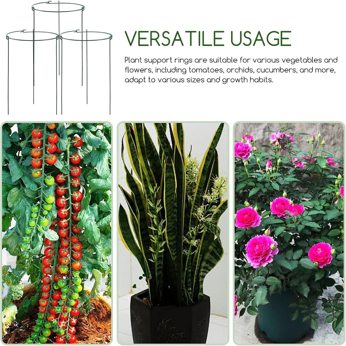 Tutuviw 3 Pcs Garden Plant Support Rings for Potted Plant,9x11in Round Metal Plant Stakes Rings,Garden Plant Support Brace,Peony Cages Support Stakes Ring,Plant Support Stakes for Indoor Outdoor 7"