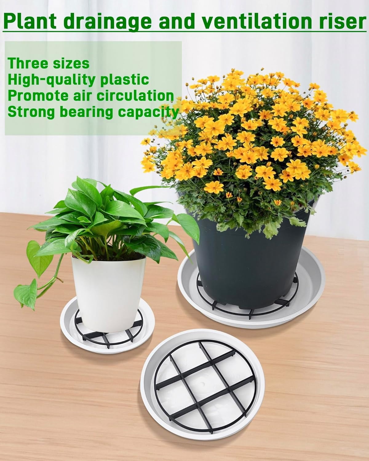 Plant Saucer Drainage Rack Stand,Tutuviw 21Pcs 3 Size Flower Pot Level Feet Elevator Support Holder,Plant Stands for Flower Pot Prevention Drainage,Reusable Mesh Pad,Raises Protector Plant Trivet