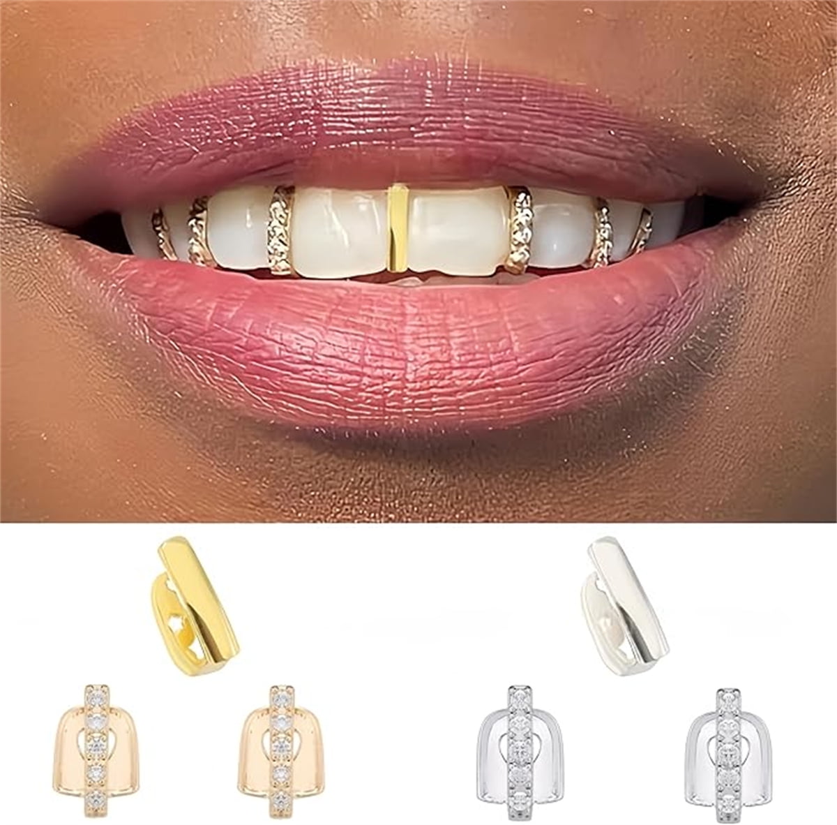 Tutuviw 6Pcs 18K Gold Plated Hip Hop Teeth,Hip Hop Teeth Grillz Set for Men Women,Hip Hop Grills for Your Teeth Top and Bottom,Rapper Costume Cosplay Teeth Jewelry and Accessories