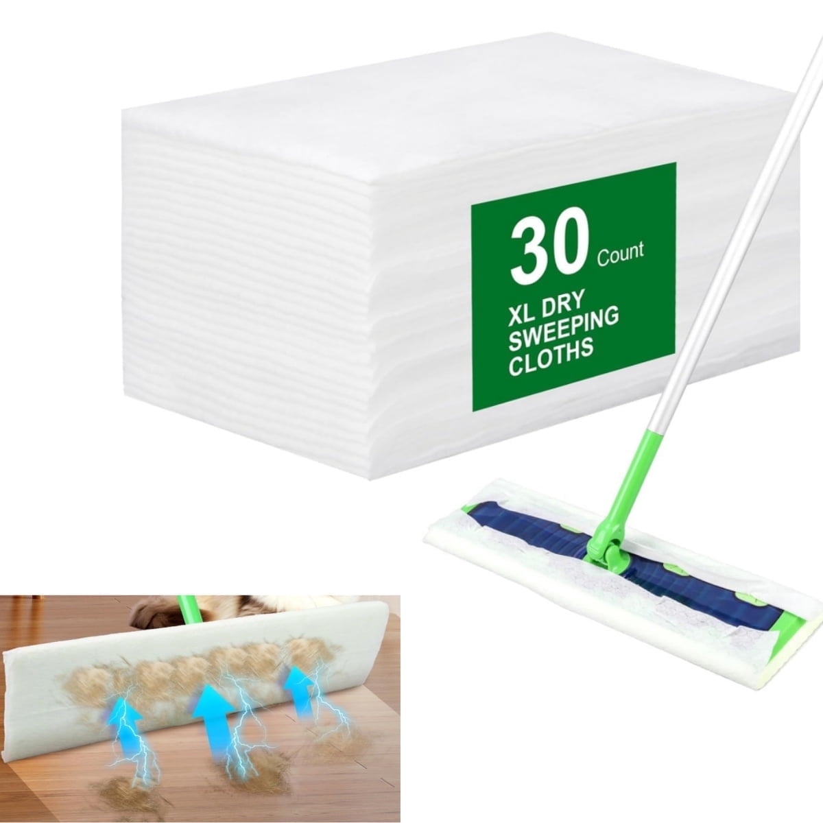 QZS Dry Sweeping Cloths,9.8x17.3In Disposable Dry Mop Refills Floor Cloths for Home,Hardwood Floor Dust and Cleaning,30Pack