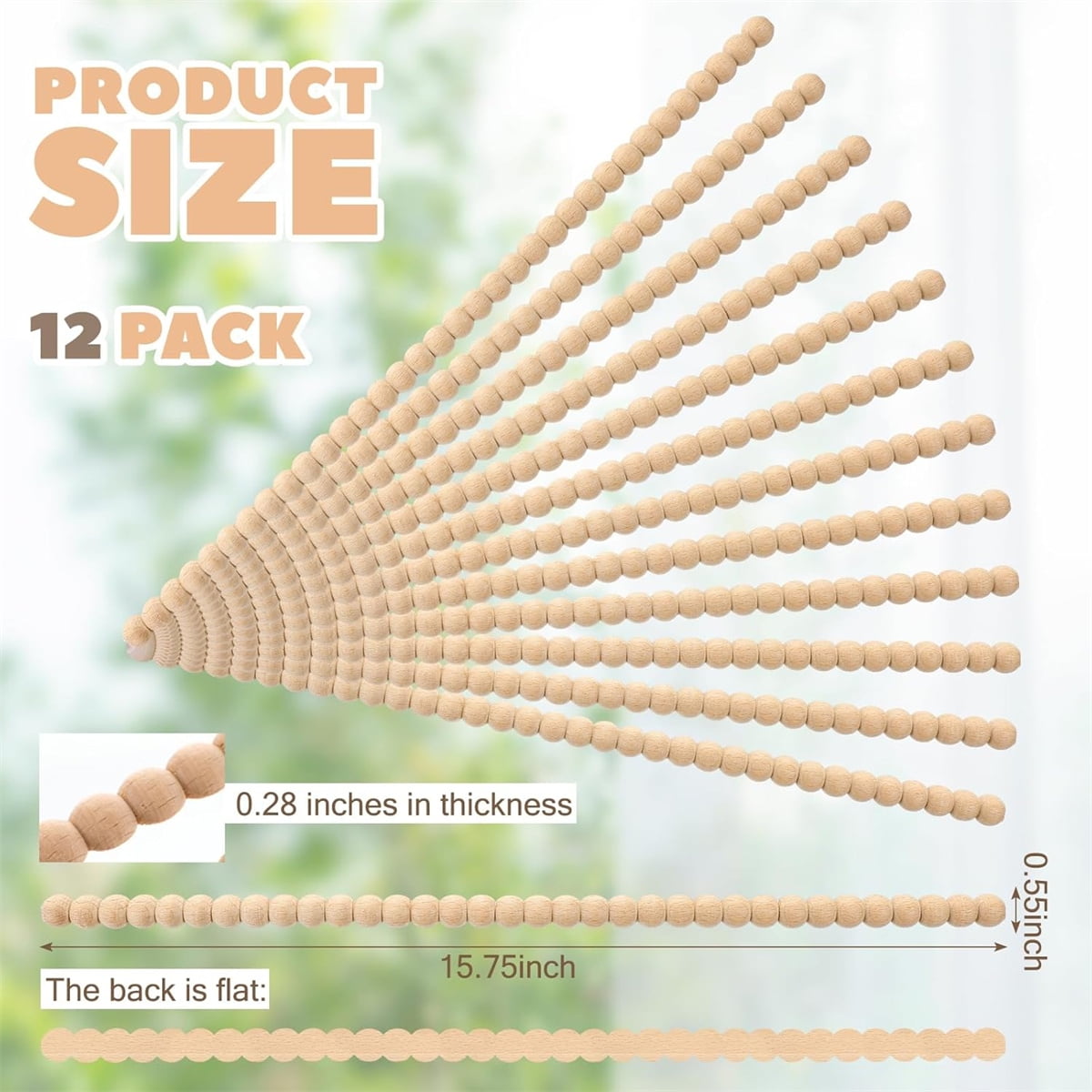 Tutuviw 12 Pcs Decorative Half Wooden Beads Trim Molding Half Wooden Beads Trim Molding 15. 75 in Unfinished 3D Decorative Bead Pearl Wood Molding Cute DIY Moulding Trim for Home Wall Cabinet Shelf