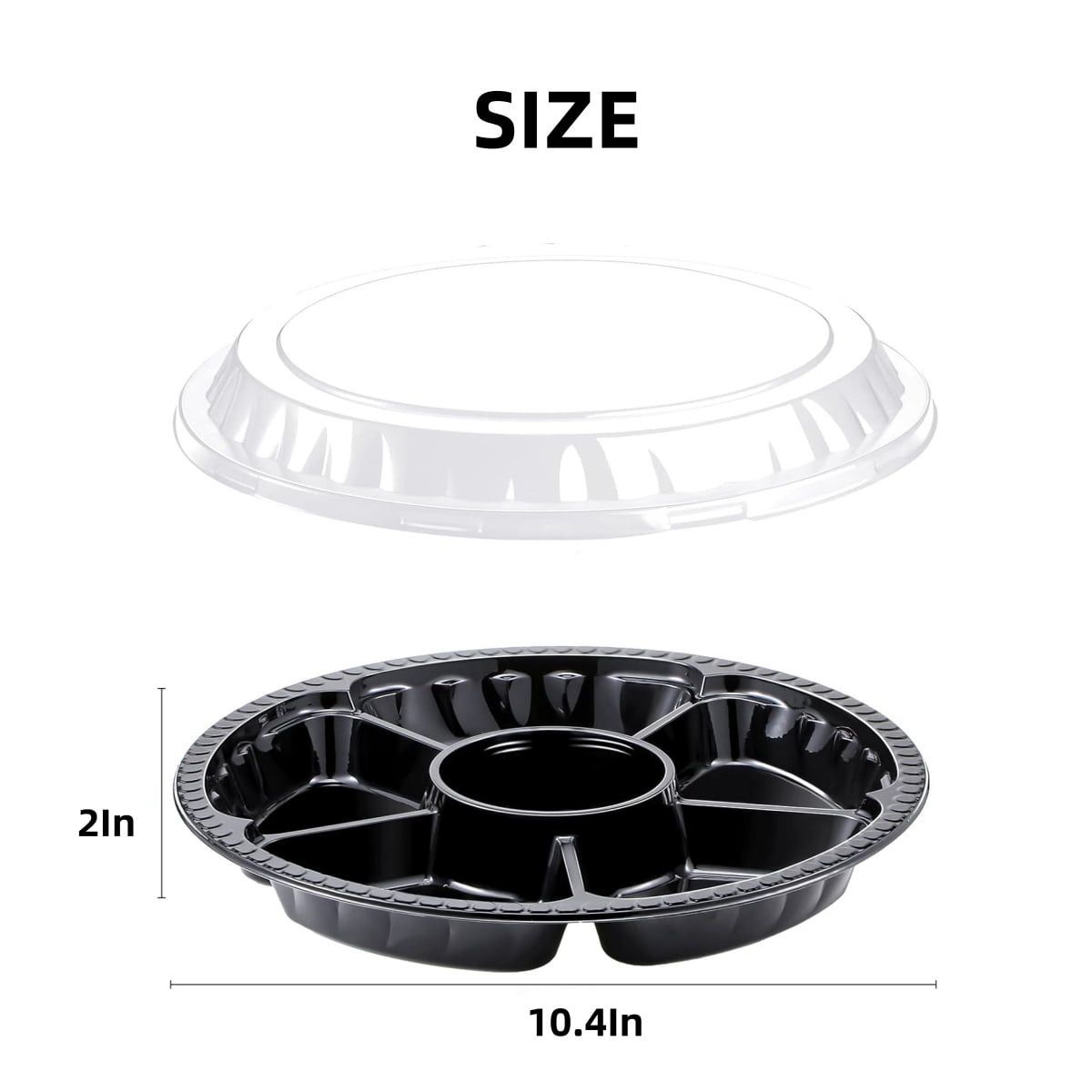 QZS Plastic Veggie Tray,Disposable Fruit Tray with 6 Compartment,10Pack Catering Vegetable Container for Food Salad,Sandwich,10.4x10.4x2In